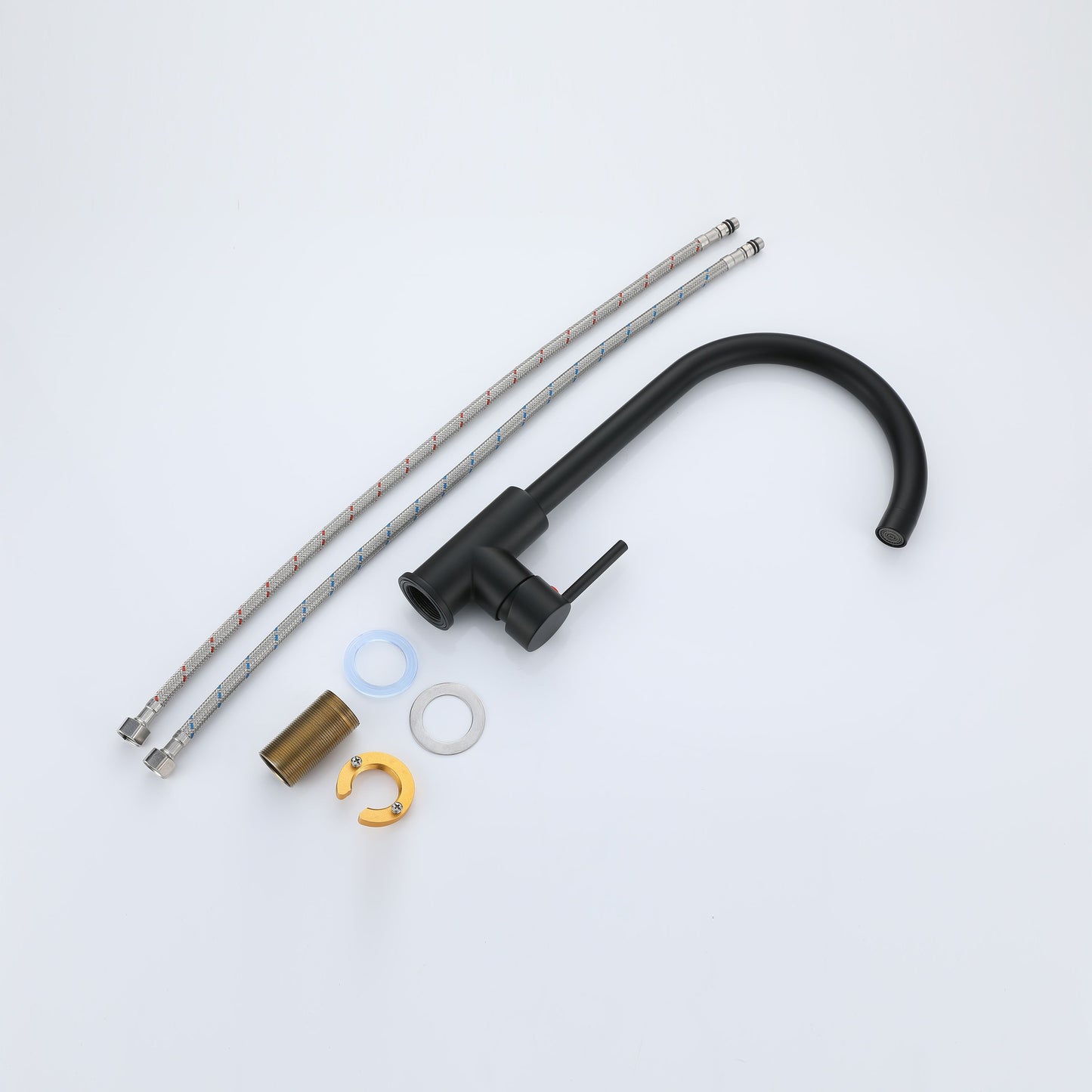AICA 38cm Hochbogen Küchenarmatur mit Messingkern & 360° schwenkbar Wasserhahn Küche in Chrom & Schwarz Matt