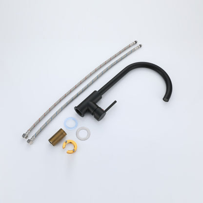 AICA 38cm Hochbogen Küchenarmatur mit Messingkern & 360° schwenkbar Wasserhahn Küche in Chrom & Schwarz Matt