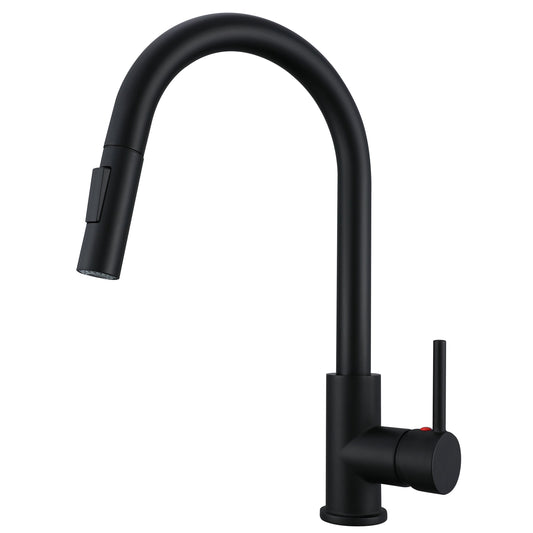 AICA Küchenarmatur mit ausziehbarer Brause & 2 Strahlarten Messingkern Wasserhahn Küche in Chrom & Schwarz Matt