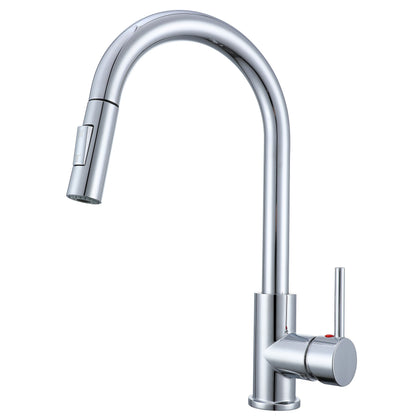 AICA Küchenarmatur mit ausziehbarer Brause & 2 Strahlarten Messingkern Wasserhahn Küche in Chrom & Schwarz Matt