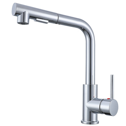 AICA L-förmige Küchenarmatur mit ausziehbarer Brause & 2 Strahlarten Wasserhahn Küche in Chrom & Schwarz Matt