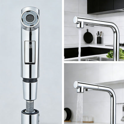 AICA L-förmige Küchenarmatur mit ausziehbarer Brause & 2 Strahlarten Wasserhahn Küche in Chrom & Schwarz Matt