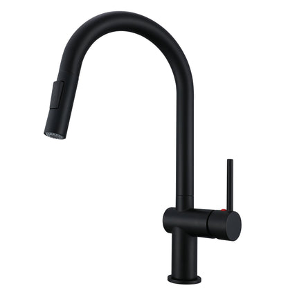 AICA Hochbogen Küchenarmatur mit ausziehbarer Brause & 2 Strahlarten Wasserhahn Küche in Chrom & Schwarz Matt