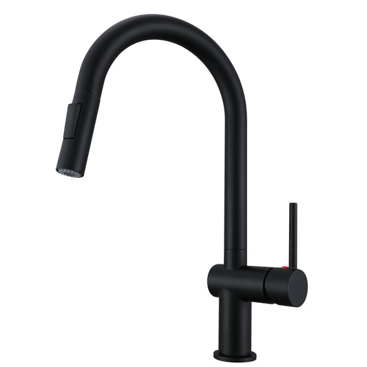 AICA Hochbogen Küchenarmatur mit ausziehbarer Brause & 2 Strahlarten Wasserhahn Küche in Chrom & Schwarz Matt