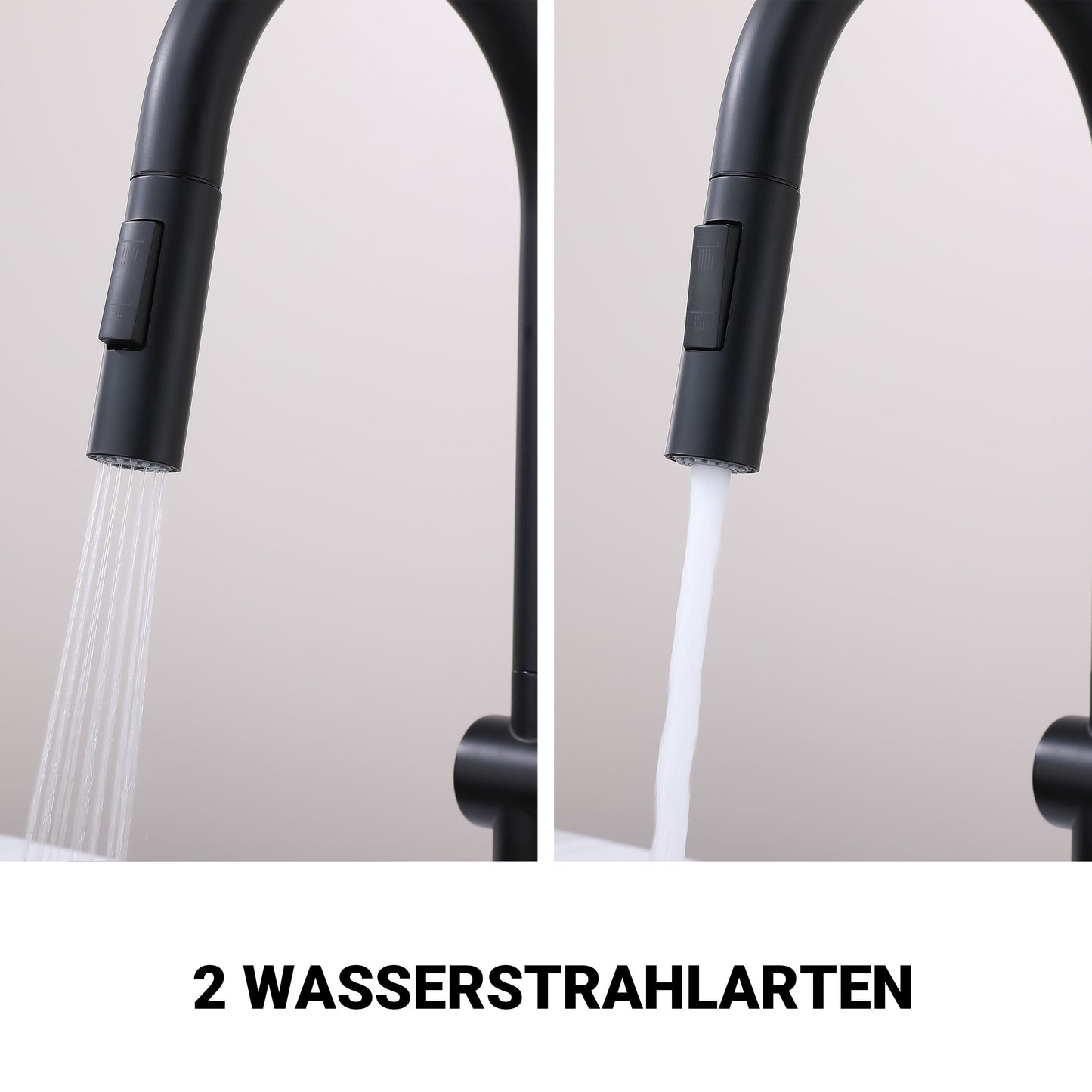 AICA Hochbogen Küchenarmatur mit ausziehbarer Brause & 2 Strahlarten Wasserhahn Küche in Chrom & Schwarz Matt