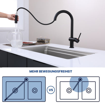 AICA Hochbogen Küchenarmatur mit ausziehbarer Brause & 2 Strahlarten Wasserhahn Küche in Chrom & Schwarz Matt