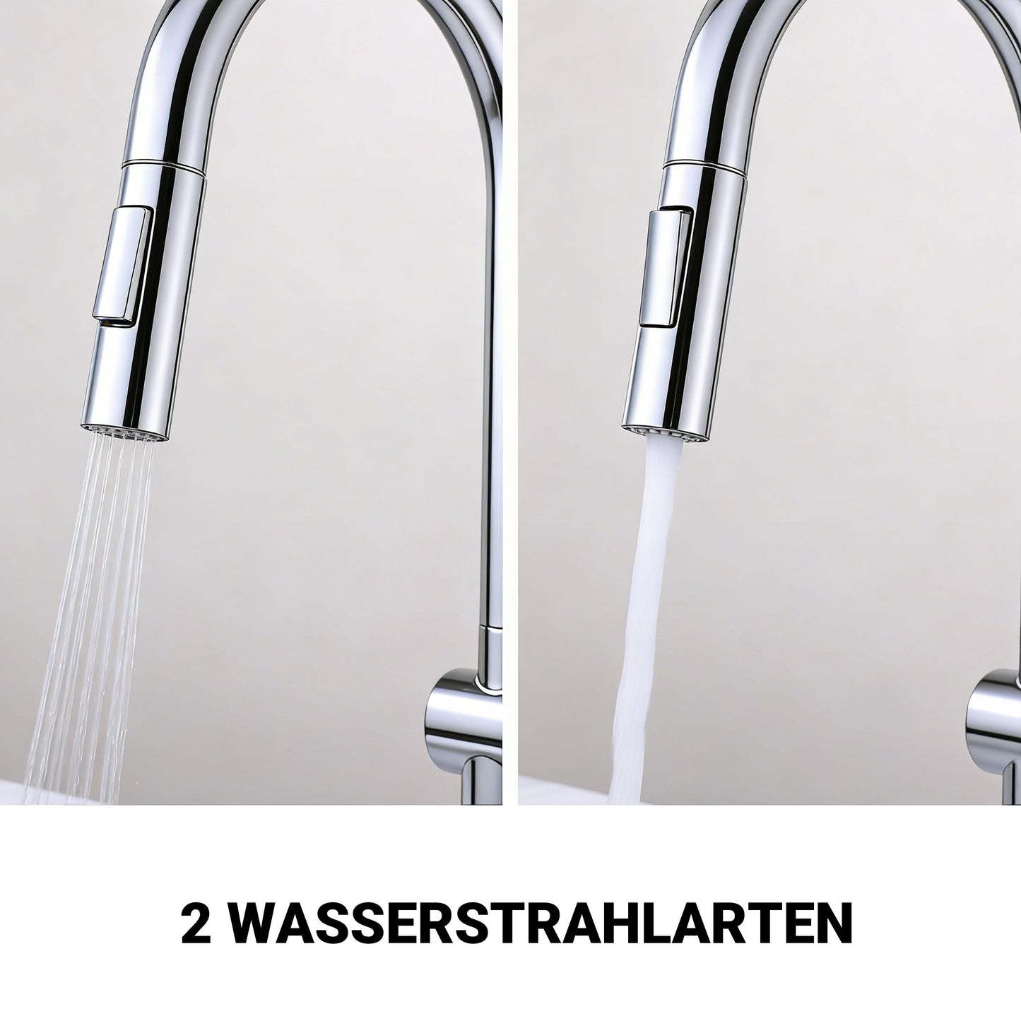 AICA Hochbogen Küchenarmatur mit ausziehbarer Brause & 2 Strahlarten Wasserhahn Küche in Chrom & Schwarz Matt
