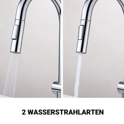 AICA Hochbogen Küchenarmatur mit ausziehbarer Brause & 2 Strahlarten Wasserhahn Küche in Chrom & Schwarz Matt