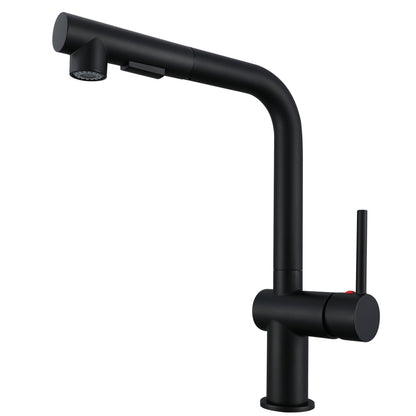 AICA L-förmige Hochbogen Küchenarmatur mit ausziehbarer Brause & 2 Strahlarten Wasserhahn Küche in Chrom & Schwarz Matt