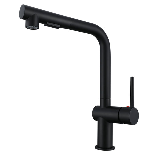 AICA L-förmige Hochbogen Küchenarmatur mit ausziehbarer Brause & 2 Strahlarten Wasserhahn Küche in Chrom & Schwarz Matt