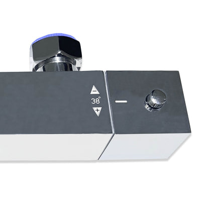 Thermostat Duschsystem für Badezimmer mit 20cm quadratischer Edelstahl Kopfbrause und Einzelfunktion Handbrause, Eckig Thermostat Messing Duscharmatur Duschset