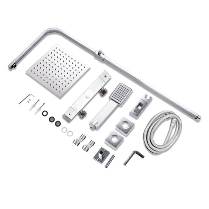 Thermostat Duschsystem für Badezimmer mit 20cm quadratischer Edelstahl Kopfbrause und Einzelfunktion Handbrause, Eckig Thermostat Messing Duscharmatur Duschset