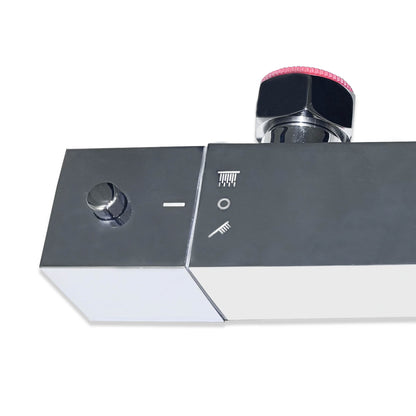 Thermostat Duschsystem für Badezimmer mit 20cm quadratischer Edelstahl Kopfbrause und Einzelfunktion Handbrause, Eckig Thermostat Messing Duscharmatur Duschset