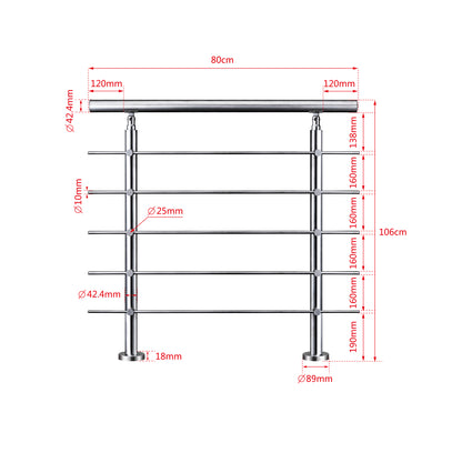 Edelstahl Geländer 3/5 Querstäbe Treppengeländer 80-240cm Handlauf | Balustradensystem für Balkon & Terrasse