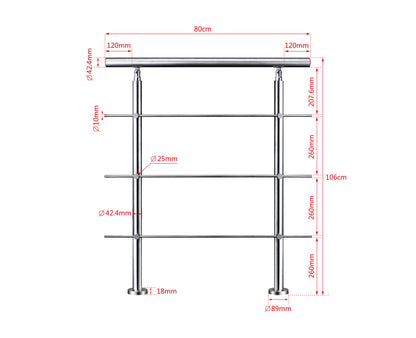Edelstahl Geländer 3/5 Querstäbe Treppengeländer 80-240cm Handlauf | Balustradensystem für Balkon & Terrasse