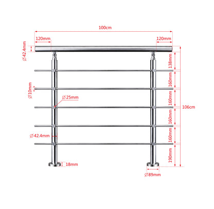 Edelstahl Geländer 3/5 Querstäbe Treppengeländer 80-240cm Handlauf | Balustradensystem für Balkon & Terrasse