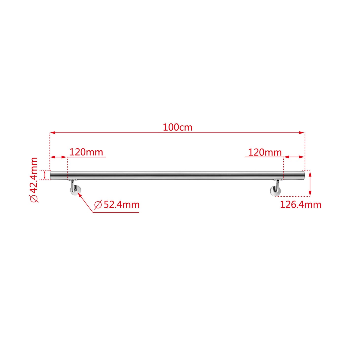 Handlauf Edelstahl 304 V2A Ø42,4 mm Wandmontage, verbindbar & erweiterbar
