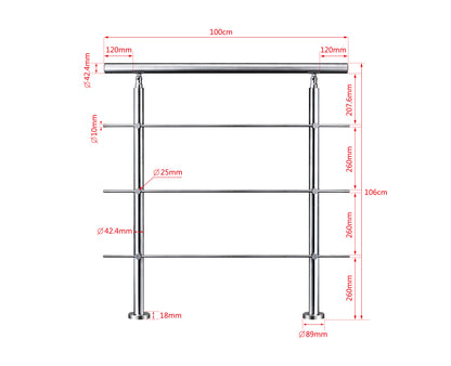 Edelstahl Geländer 3/5 Querstäbe Treppengeländer 80-240cm Handlauf | Balustradensystem für Balkon & Terrasse