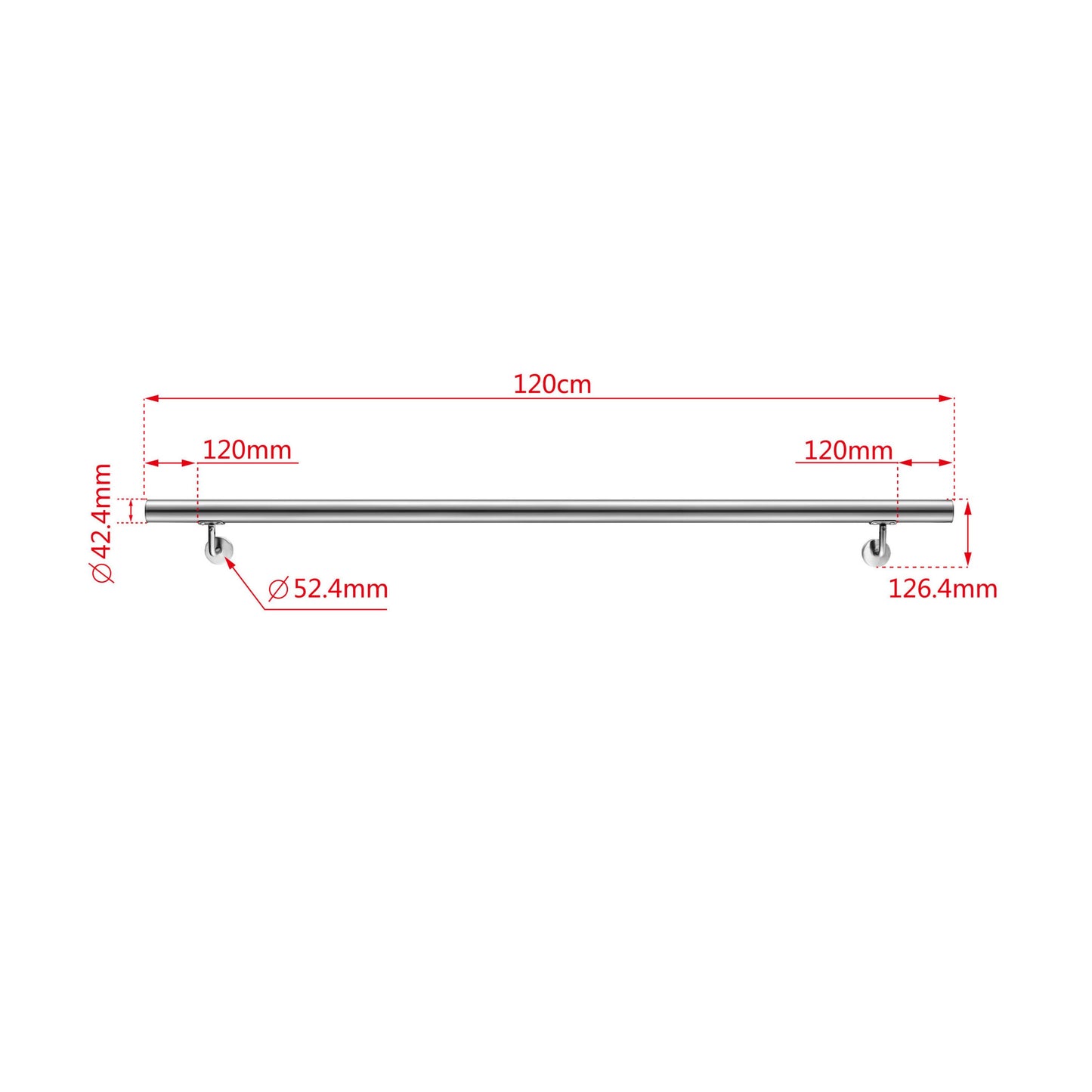 Handlauf Edelstahl 304 V2A Ø42,4 mm Wandmontage, verbindbar & erweiterbar