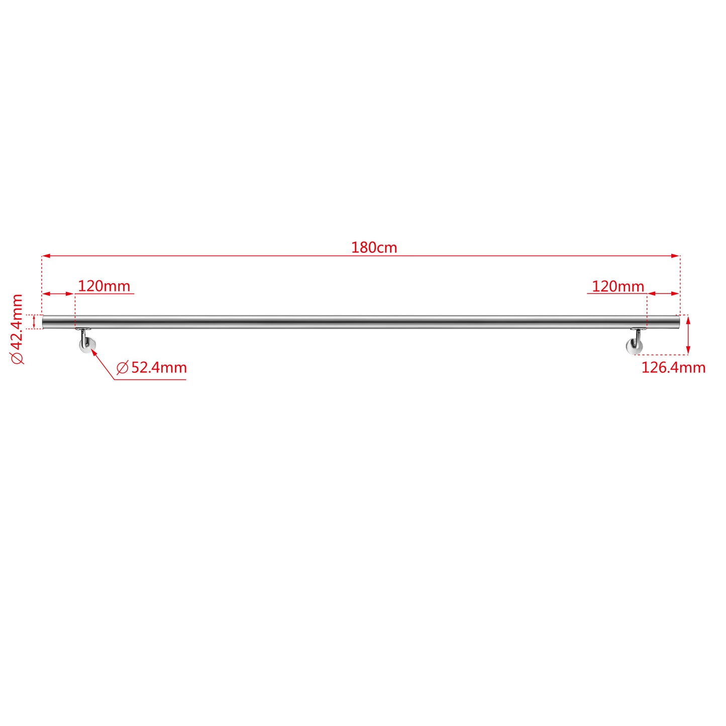 Handlauf Edelstahl 304 V2A Ø42,4 mm Wandmontage, verbindbar & erweiterbar