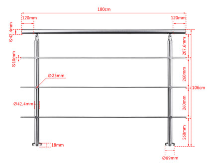 Edelstahl Geländer 3/5 Querstäbe Treppengeländer 80-240cm Handlauf | Balustradensystem für Balkon & Terrasse