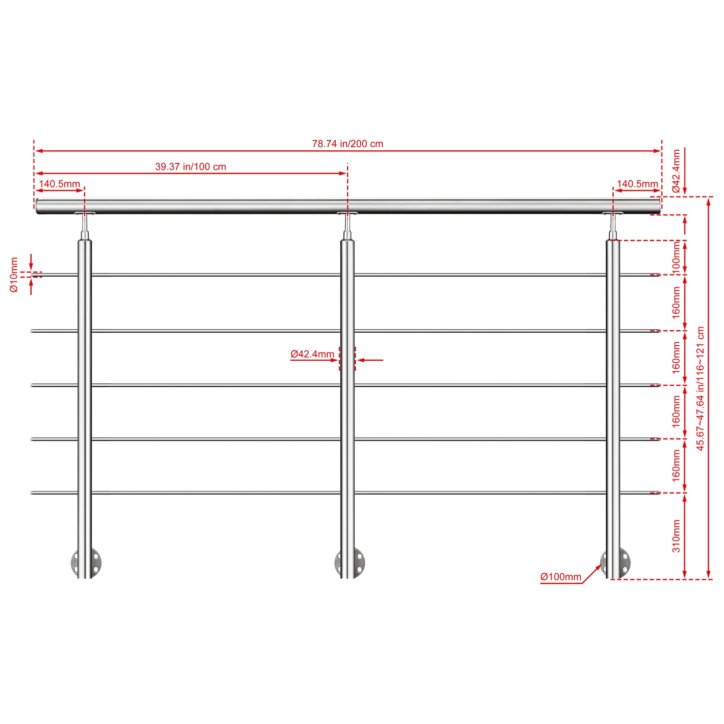 200 cm 5 Querstreben