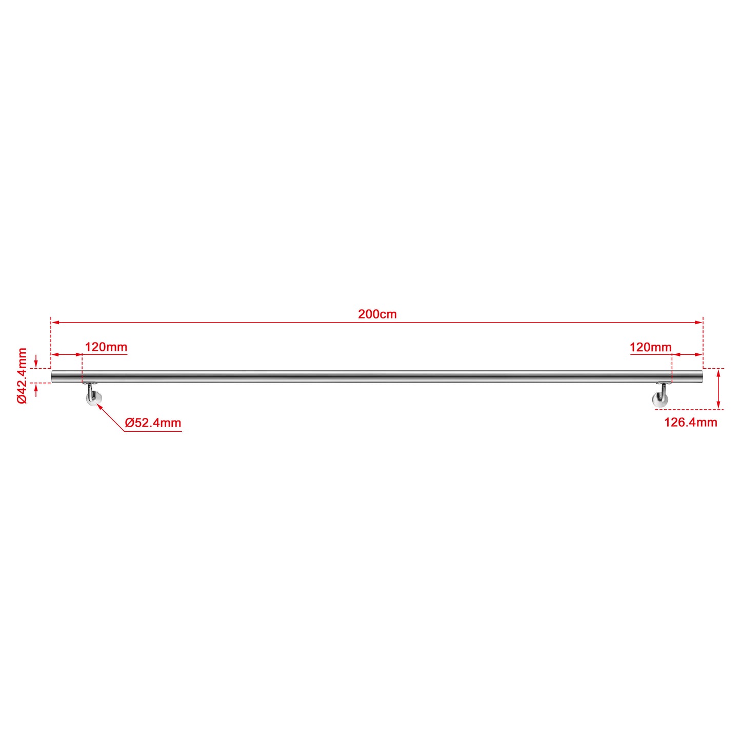 Handlauf Edelstahl 304 V2A Ø42,4 mm Wandmontage, verbindbar & erweiterbar