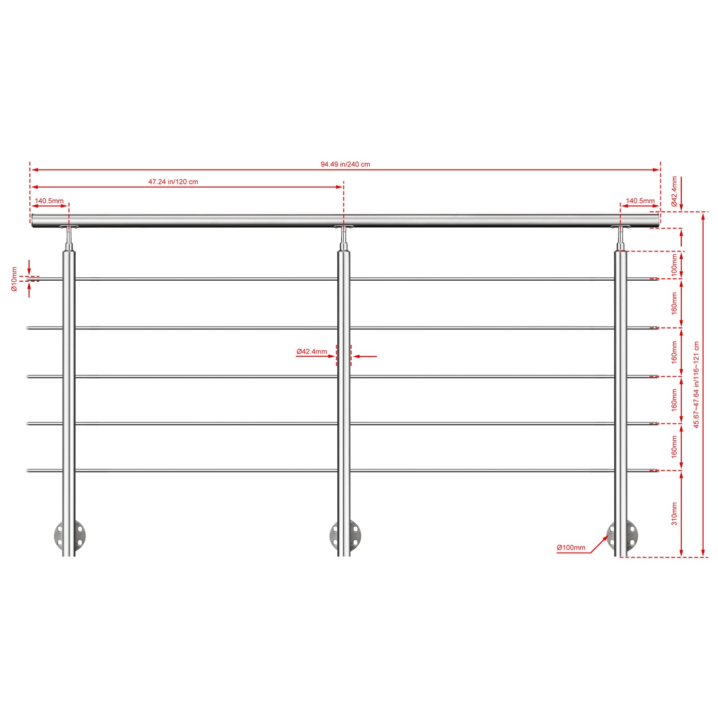 240 cm 5 Querstreben