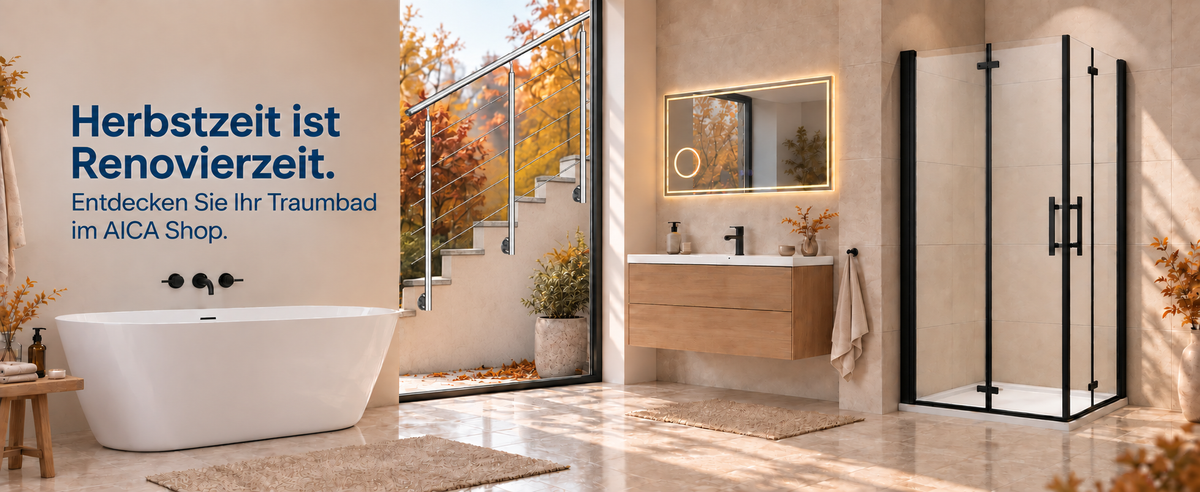 Modernes Badezimmer mit AICA Duschkabine im Herbst