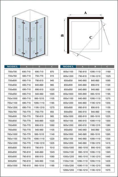 Eckeinstieg Dusche Falttür Duschwand Duschkabine Duschabtrennung H.185 cm