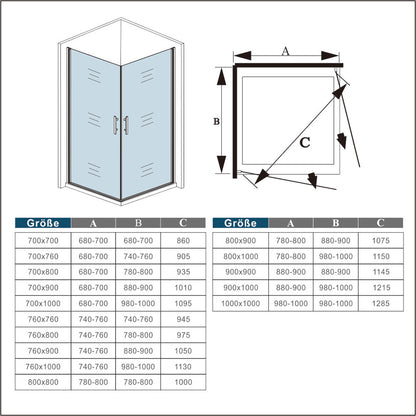 Drehtür Eckeinstieg Duschkabine 100 x 100 cm H.185 cm NANO Glas Dusche