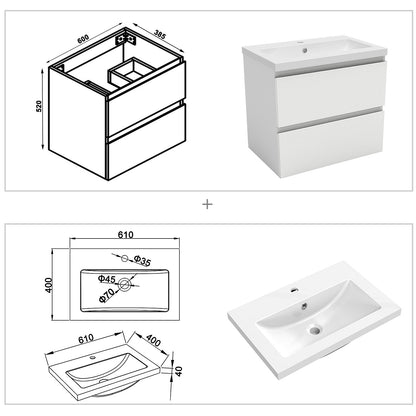 Waschtisch mit Unterschrank 60 cm Badmöbel Set mit Waschbecken Gäste WC Weiß Matt