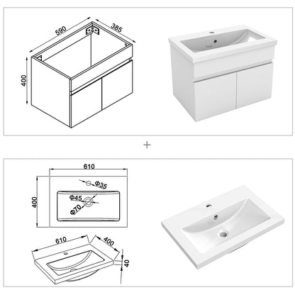 Waschtisch mit Unterschrank 60 cm Badmöbel Set mit Waschbecken  Gäste WC Weiß Matt