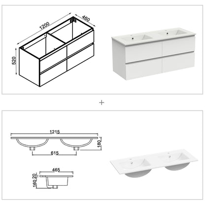Badmöbel Set 120cm Badezimmer Waschtisch mit Unterschrank Weiß/Anthrazit/Eiche Matt