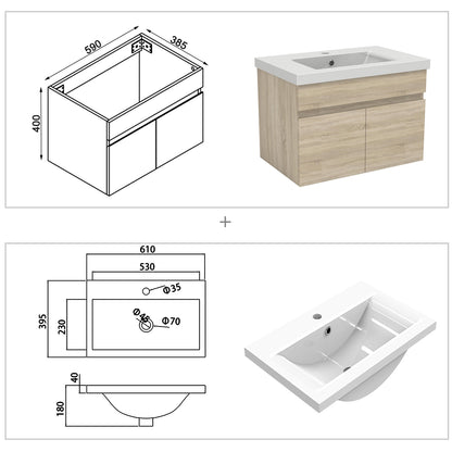 Waschbecken mit Unterschrank 60 cm Badmöbel Set mit Waschtisch Gäste WC Eiche Matt