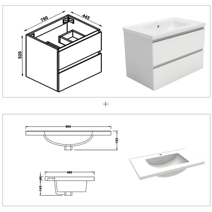 Waschtisch mit Unterschrank 80 cm Badezimmer Waschtisch mit Unterschrank Weiß Matt/Anthrazit Matt