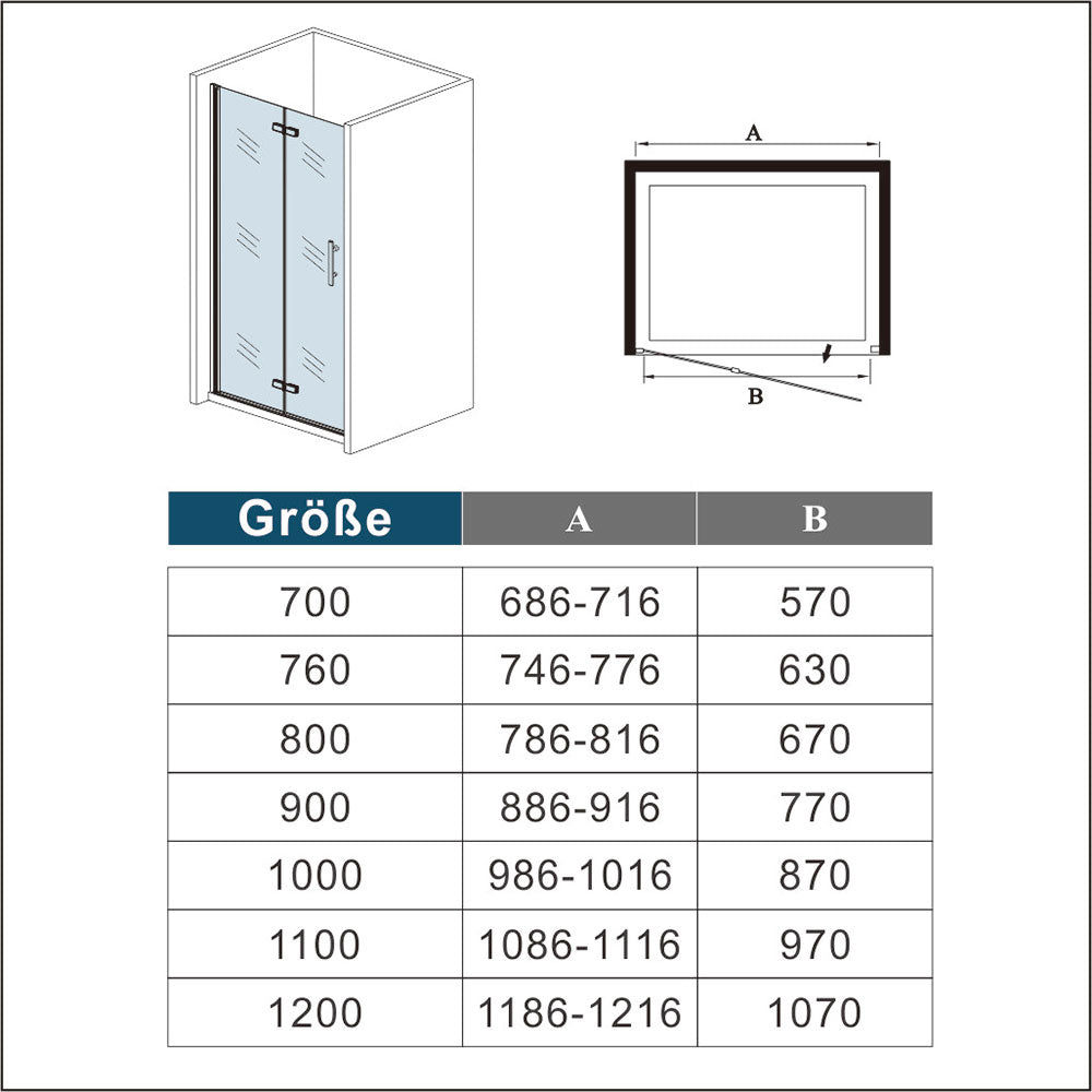 Duschtür Falttür 80 cm NANO Glas H.185 cm Nische Dusche Schwingtür Nischentür