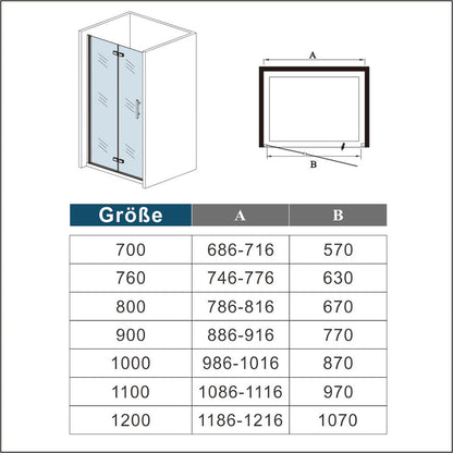 Duschtür Falttür 80 cm NANO Glas H.185 cm Nische Dusche Schwingtür Nischentür