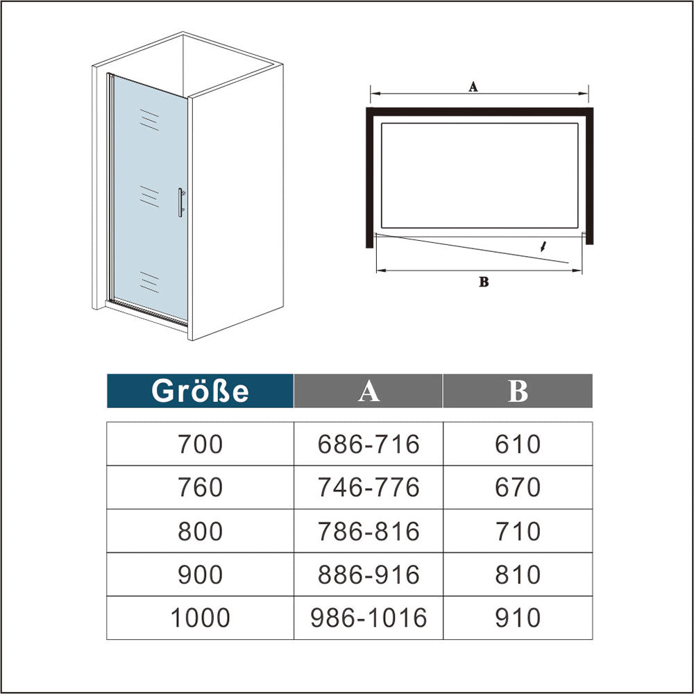 Duschtür Glas Nische 80 x H.195 cm Drehtür Dusche Duschkabine
