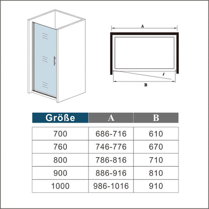 Duschtür Glas Nische 80 x H.195 cm Drehtür Dusche Duschkabine