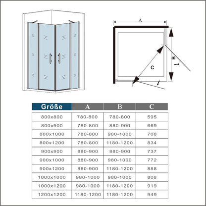 90x90 80x80 Eckeinstieg Eckdusche Duschkabine Glas Höhe: 195cm