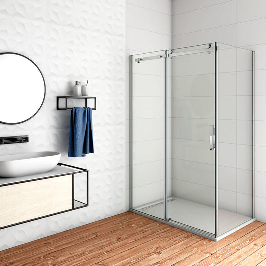 Aica Duschtür+Seitenwand 100x80 cm Duschwand Dusche 8mm NANO Glas Schiebetür Duschabtrennung