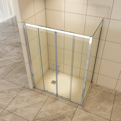 Duschkabine Duschtür+Seitenwand 120x70 cm Schiebetür Dusche 5mm Glas