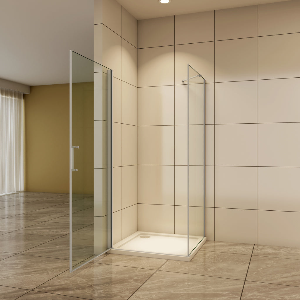 Duschkabine Duschtür+Seitenwand 90x80 cm Drehtür Dusche Stützstange 5mm Glas