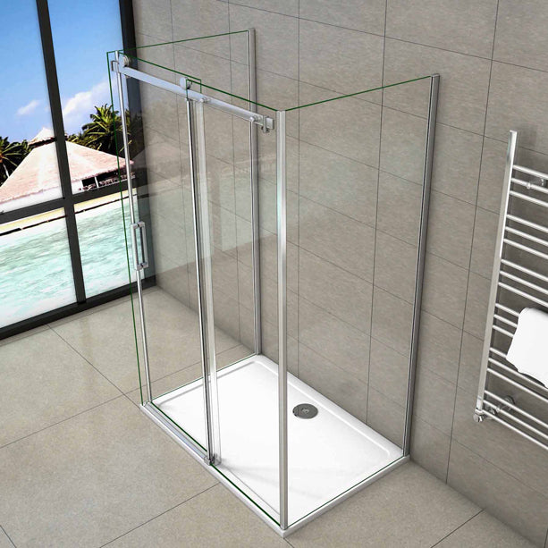 Duschkabinen Duschabtrennung 110x80 cm U-Form Schiebetür Duschkabine Aica Glas