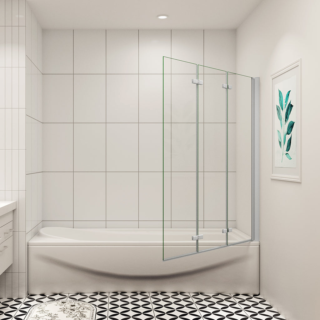 B.130 x H.140 cm 6mm NANO ESG Glas Duschwand für badewanne 3-teilig Faltbar Badewannenaufsatz Duschtrennwand Duschabtrennung