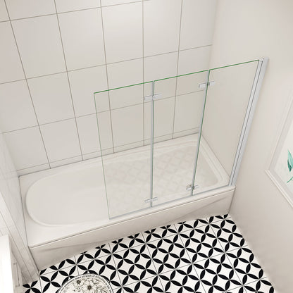 6mm NANO Glas H.140 cm Duschwand für badewanne 3-teilig Faltbar Badewannenaufsatz Duschtrennwand Duschabtrennung 130 cm