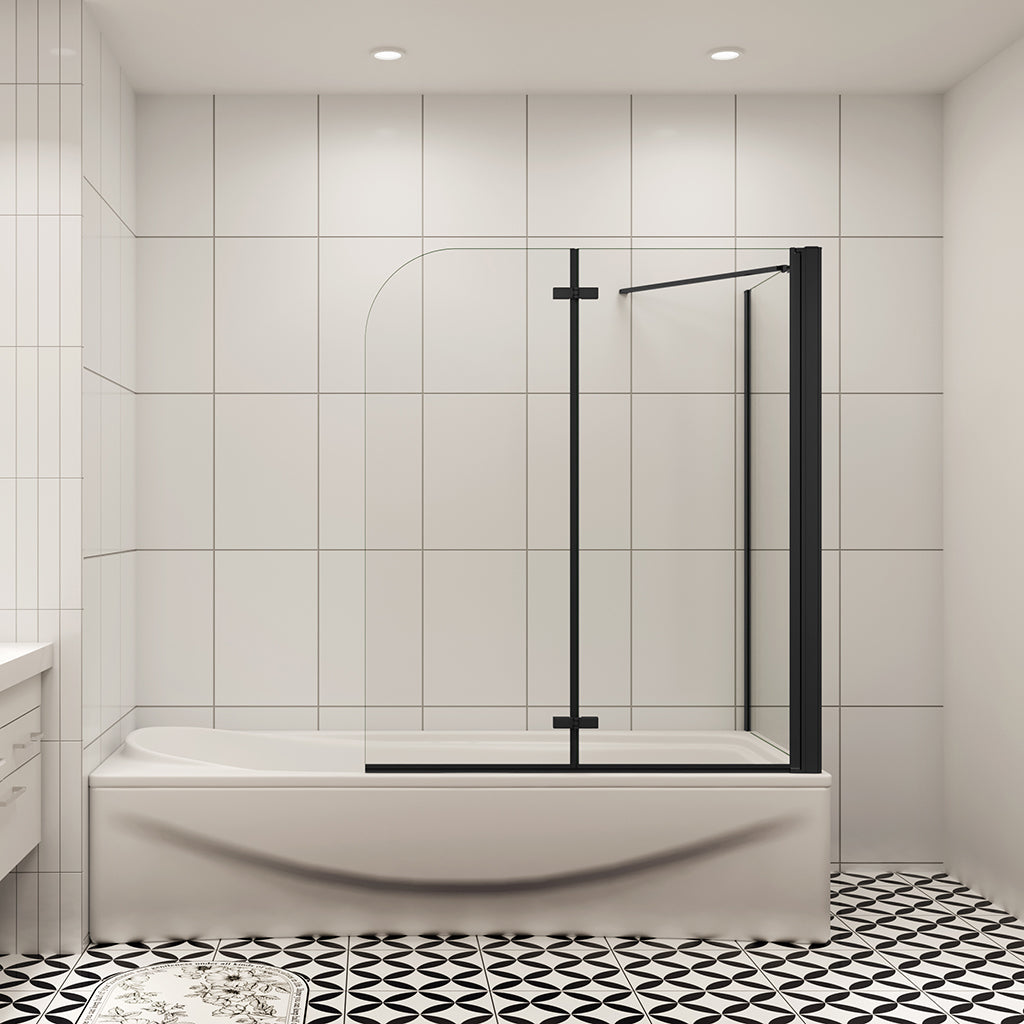 Duschabtrennung für Badewanne 2-teilig mit Seitenwand Schwarz 100+70 cm 6mm NANO Sicherheitsglas H.140 cm