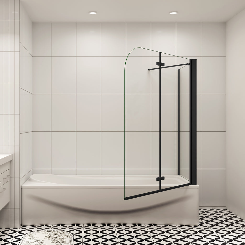 100+70 x H.140 cm 6mm NANO ESG Glas Duschabtrennung für Badewanne 2-teilig mit Seitenwand Schwarz