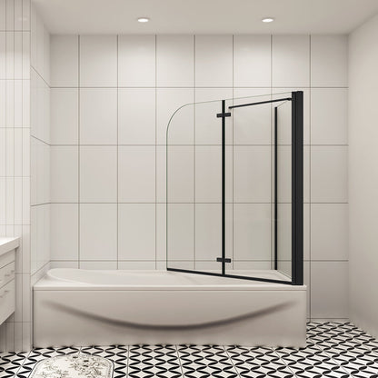 100+70 cm Duschabtrennung für Badewanne 2-teilig mit Seitenwand Schwarz 6mm NANO Glas H.140 cm